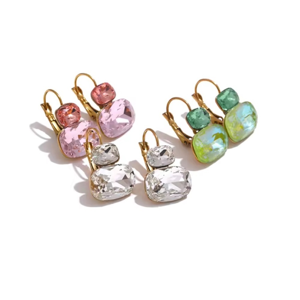 Green Crystal Drop Earrings – Stainless Steel, PVD Real Gold Plated